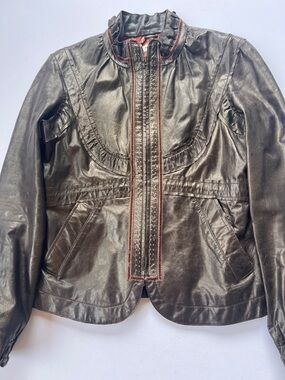 June Branded Red and Gold Lined Leather Jacket